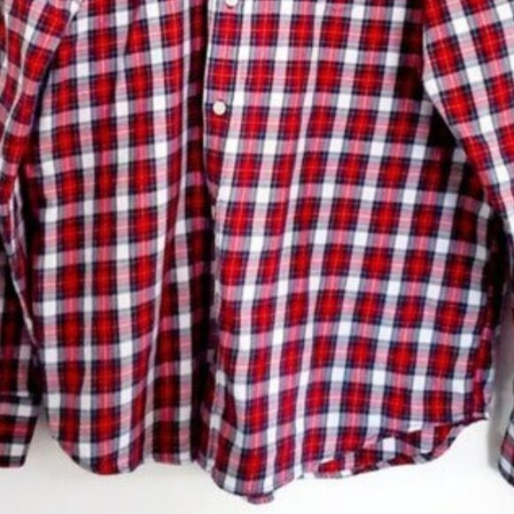 Old Navy Men's Large Red Plaid Slim Fit Button Front, Collar, Cuffs LS Shirt - Picture 9 of 9
